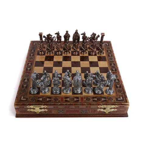 Buy GiftHome Medieval British Army Antique Copper Metal Chess Set for Adults,Handmade Pieces and ...