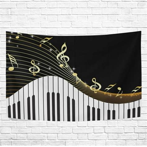 POPCreation Wonderful Music Note Piano Wall Art Tapestry Bedroom Living Room Dorm Wall Hanging ...