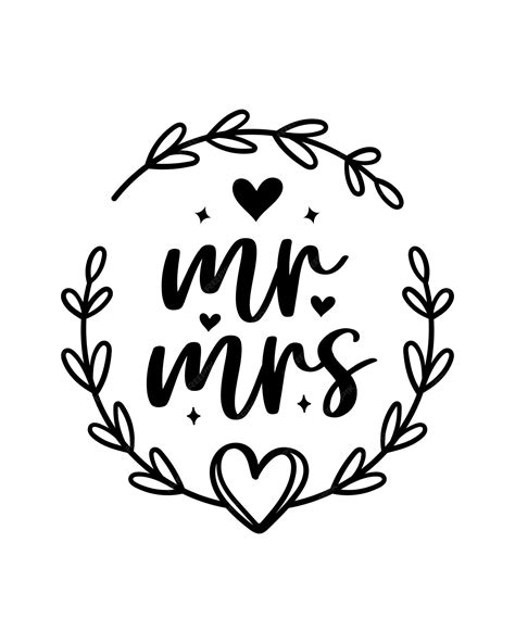 Premium Vector | Hand lettering mr and mrs wedding bride groom couple love heart typography ...