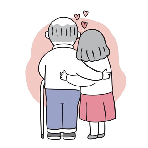 Hand draw cartoon cute Valentine day. Older couple hugging vector. 2060712 Vector Art at Vecteezy