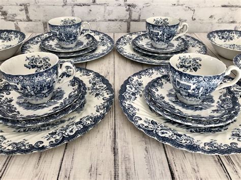 Vintage Blue and White Ironstone Dinnerware Set Johnson | Etsy | Blue and white dinnerware ...