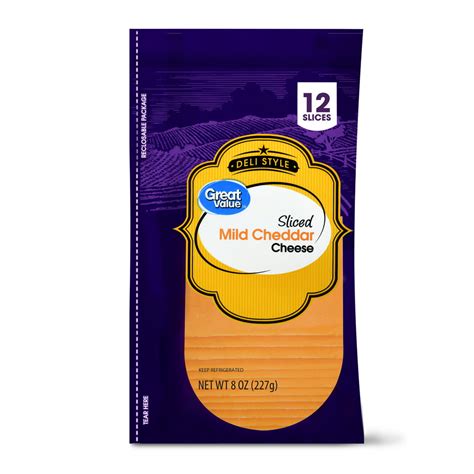 Great Value Deli Style Sliced Mild Cheddar Cheese, 12 count, 8 oz - Walmart.com - Walmart.com