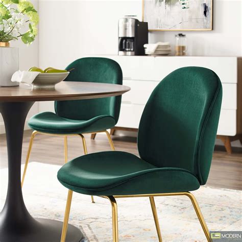 Modern Contempo - Demetria GREEN Velvet Dining Side Chair with Gold Stainless Steel Metal Base
