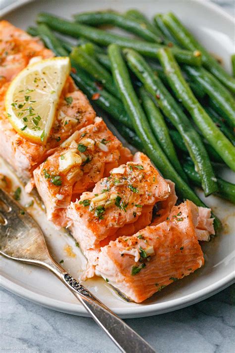 Garlic Butter Baked Salmon Recipe with Green Beans – How to Bake Salmon ...