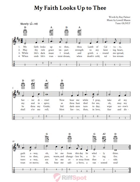 My Faith Looks Up to Thee - Easy Mandolin Sheet Music and Tab with ...