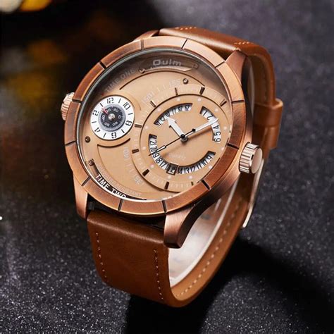 Oulm Unique Design Japan Quartz Movement Watch Male Two Time Zone Big ...