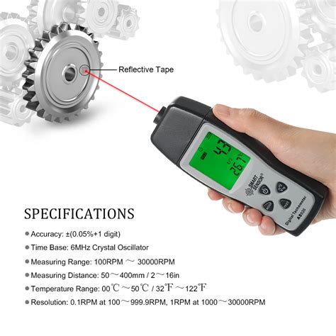 SMART SENSOR Digital Tachometer rpm meter mini 100RPM 30000RPM Photo Motor Speed Meter Laser Non ...