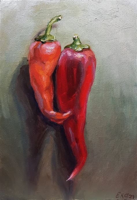 Chili Pepper Painting Red Hot Peppers Original Art Kitchen Art | Etsy