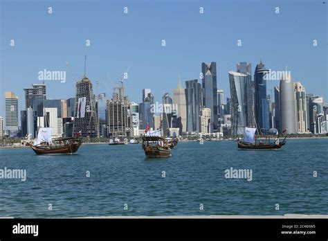 Doha, Qatar Cornish, Skyline with Boat Stock Photo - Alamy