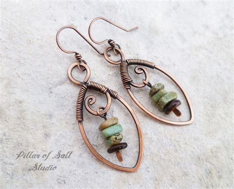 Leaf Wire Wrapped Earrings / Solid Copper Earrings / Olive | Etsy | Wire jewelry, Wire wrapped ...