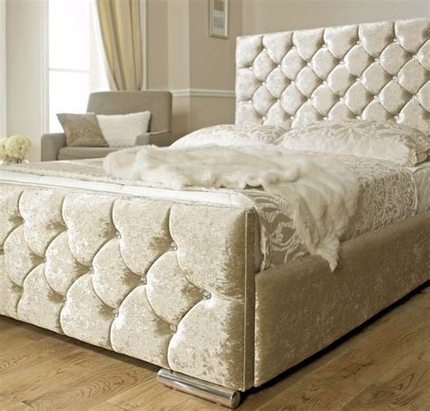 MODERN LUXURY CRUSHED VELVET BED SINGLE DOUBLE KING + MEMORY MATTRESS ...