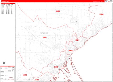 Duluth Minnesota Zip Code Wall Map (Red Line Style) by MarketMAPS - MapSales