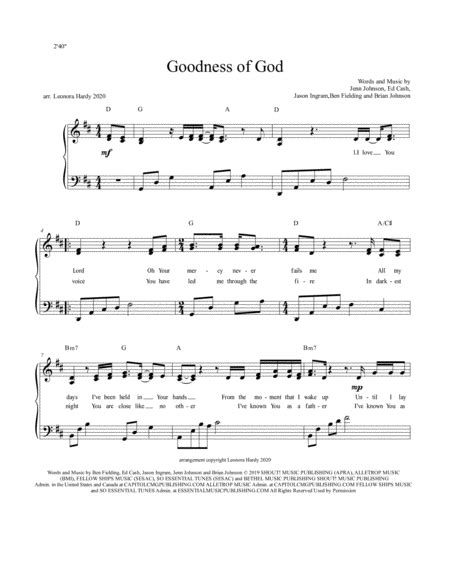 Goodness Of God (arr. Leonora Hardy) Sheet Music | Bethel Music and Jenn Johnson | Piano, Vocal ...