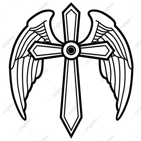 Wings Tattoo Vector Art PNG, Black Cross Tattoo On Wings, Cross Drawing, Cross Sketch, Wing PNG ...