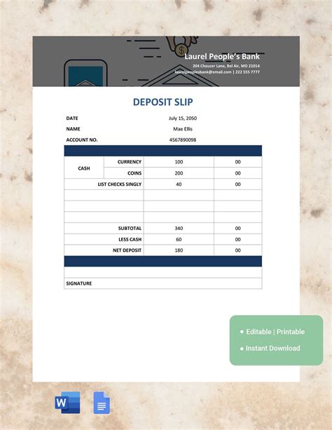 Generic Deposit Slip Template in Word, Google Docs - Download | Template.net