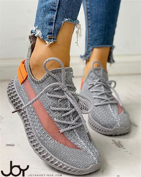 Net Surface Breathable Lace-Up Sneakers | Casual shoes women, Fashion ...