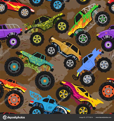 Monster truck show vector cartoon vehicle or car and extreme transport ...