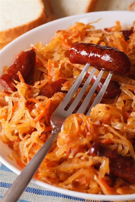 Slow Cooker Sauerkraut Sausage | SlowCookerKitchen.com