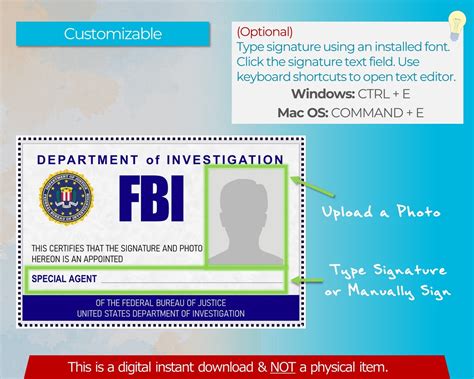 Printable Cosplay FBI Badge Custom ID Card Prop Replica - Etsy