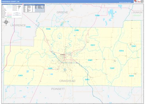 Craighead County, AR Zip Code Wall Map Basic Style by MarketMAPS - MapSales