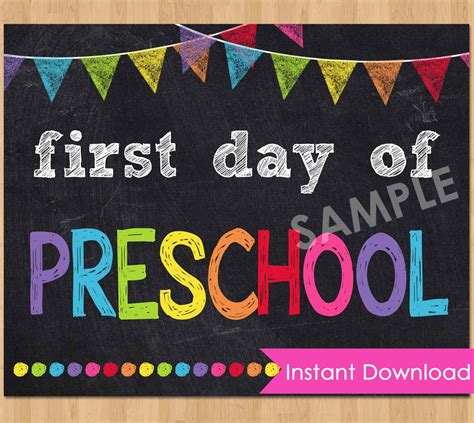 First Day of Preschool Sign INSTANT DOWNLOAD First Day of