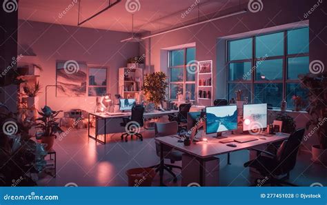 Modern Office Desk with Computer and Lamp Generated by AI Stock Photo ...