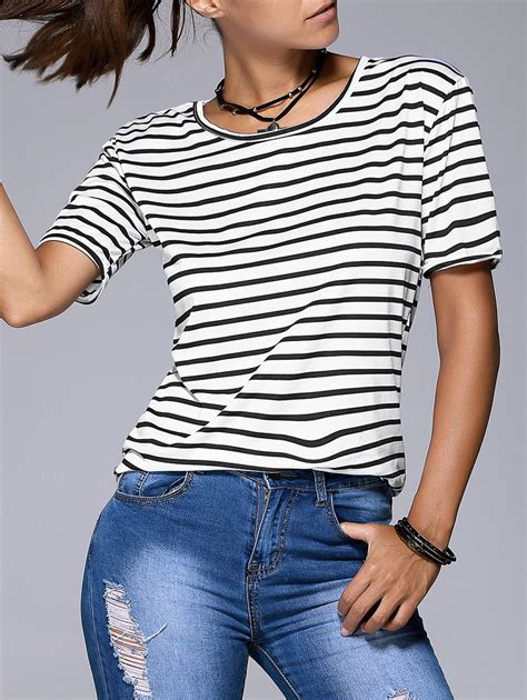 Black White Striped T Shirt Women's 2017 New Women Casual Black And White Striped T Shirt With ...