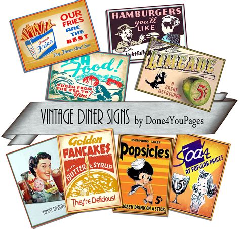 Vintage Diner Signs Digital Image Sheet INSTANT Printable