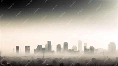 Premium Photo | A cityscape with a foggy cityscape in the background.