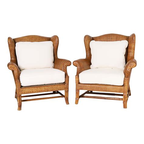 Pair of British Colonial Style Wingback Armchairs by Baker | Chairish