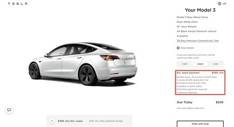 Tesla Model 3 RWD available for $399 per month with 3-year lease