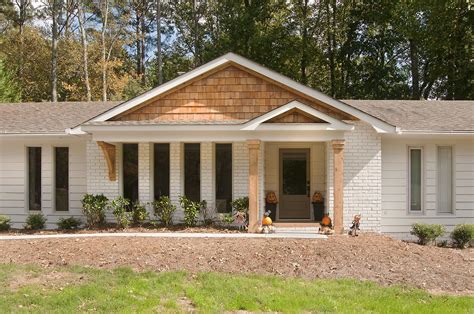 Combination bracket and column portico across a ranch home. Designed and built by Georgia Front ...