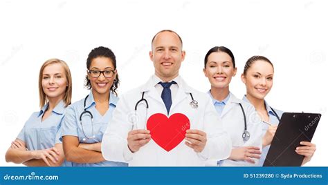 Group of Smiling Doctors with Red Heart Shape Stock Photo - Image of hispanic, cardiology: 51239280