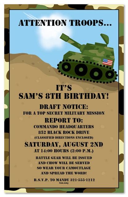 Army Style Birthday Invitations Free