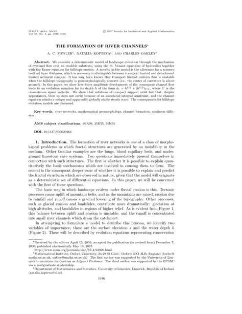 (PDF) The Formation of River Channels