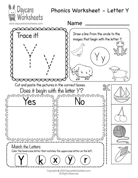 Free Letter Y Phonics Worksheet for Preschool - Beginning Sounds ...