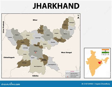 Jharkhand Map. Showing State Boundary and District Boundary of ...