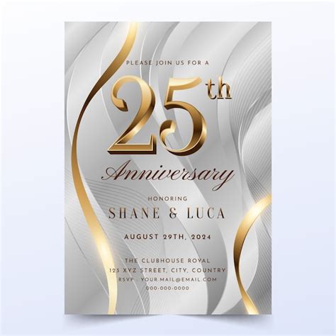 Free Vector | Realistic silver anniversary invitation