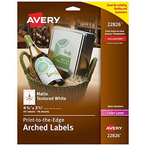 Avery Arched Wine Labels with Sure Feed for Laser Printers, 4.75" x 3.5", 40 White Labels (22826 ...