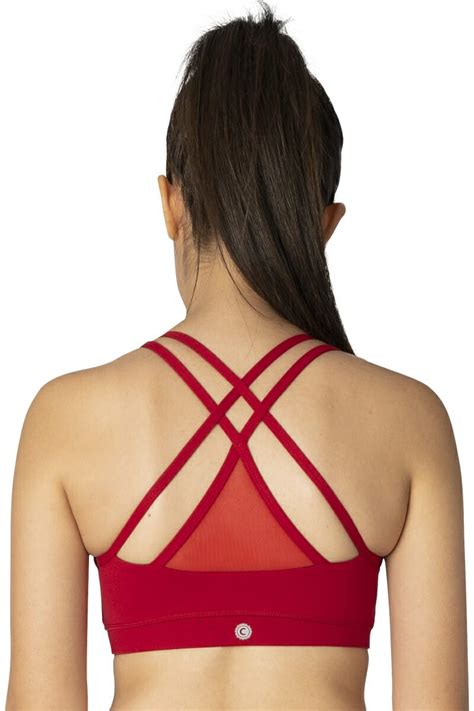 Criss-Cross Mesh Sports Bra in color Red by Chandra Yoga & Active