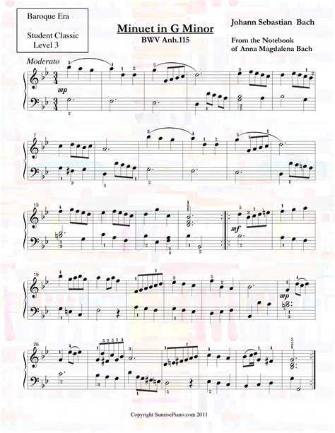 Bach - Minuet in G Minor 115 - Piano Sheet Music