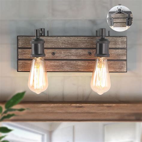 LNC Adjustable 2-Light Farmhouse Vanity Light Antique Wood Bath Bar ...