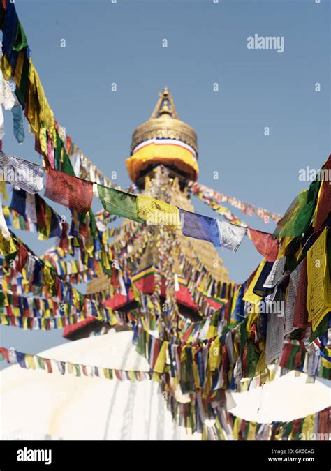 Prayer flags around the Boudhanath Pagoda in Kathmandu, Nepal Stock ...