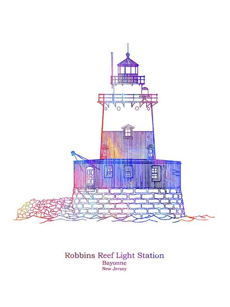 Robbins Reef Lighthouse - New York - blueprint drawing Digital Art by ...