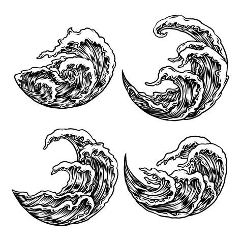 Set of Sea waves, hand drawing line style vector illustration 12599812 Vector Art at Vecteezy