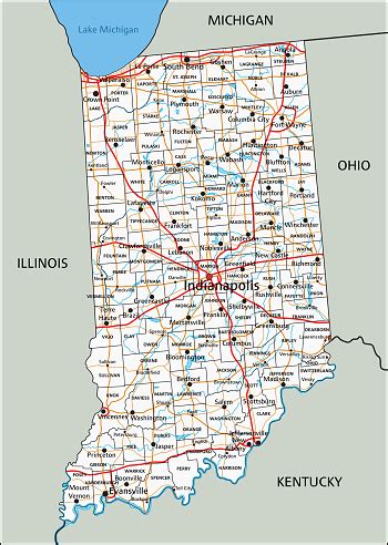 High Detailed Indiana Road Map With Labeling Stock Illustration - Download Image Now - Map ...