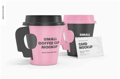 Premium PSD | Small coffee cups with card mockup, left view