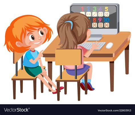 Girl learning math on computer Royalty Free Vector Image