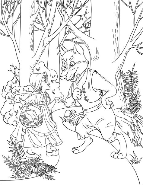 Little Red Riding Hood and a Wolf Coloring Page - Free Printable Coloring Pages for Kids
