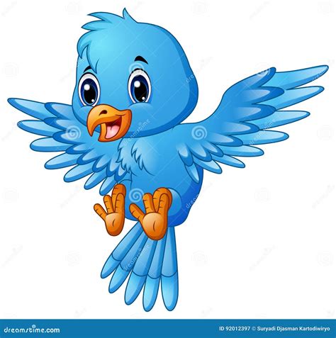 Cute Blue Bird Cartoon Flying Stock Vector - Illustration of icon, fluffy: 92012397